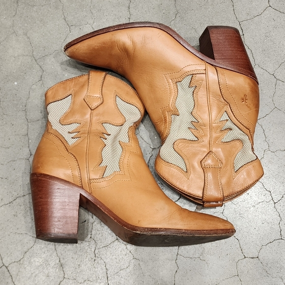 FRYE Lt Brown/Off-white Mesh Insets Faye Short Boots Women's Size 10 - Picture 5 of 14